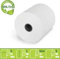 50 x Thermorollen 57mm x 40m x 12mm Kassenrollen EC-Cash BPA frei Ø58mm