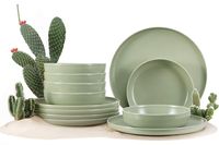 Konsimo Jídelní servis Stolní servis VICTO sada nádobí Jídelní talíře Polévkové talíře pro 6 osob (12 ks), pistáciová barva, keramika, moderní, 27/18,5 cm