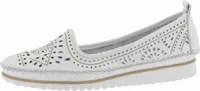 Andrea Conti Damen Slipper Leder florale Cutouts Keilabsatz mit Streifen 0021712, Größe:40 EU, Farbe:Weiß