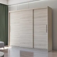 Schwebetürenschrank Kleiderschrank Schrank 250cm Sonoma/Sonoma ohne Spiegel mit LED Alba