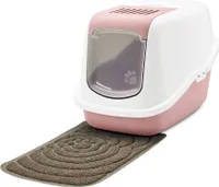 Sparpaket Katzentoilette NESTOR Haubentoilette weiss-rosa mit großer Vorlegematte