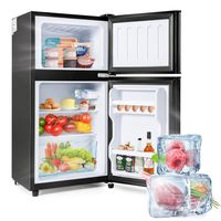Merax Table Top Kühlschrank  BCD-86A, 87 cm hoch, 43 cm breit, 60 L, Mini Kühlschrank mit Gefrierfach, Doppeltür und LED-Beleuchtung, Kühl-und Gefrierfunktion, freistehend und klein