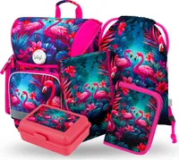 BAAGL Ergo Flamingos Schulranzen-Set 5tlg: Schulranzen, Federmäppchen, Turnbeutel, Heftmappe, Brotdose