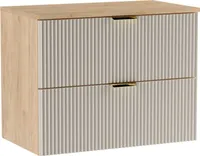 WENA Waschtischunterschrank 80 cm, geriffelte Fronten, Griffe aus Metall in der Farbe Gold (Farbe: Kaschmir / Eiche)