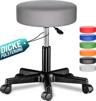 CASARIA® Rollhocker Höhenverstellbar 10cm Polsterung 46-60 cm Sitzhöhe 360° Drehbar Ø 35cm Rund Rollen Bürohocker Drehhocker Arbeitshocker Hocker Grau