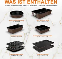 NutriChef Backform Set - 8-teiliges Stapelbares Antihaft Backformen Set - Rund Kuchenform, Kastenform, Muffin- und Blechbackform, Spülmaschinenfest