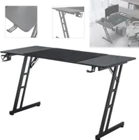 ACXIN Gaming Tisch, 120 x 60 cm Computertisch mit Kopfhörerhaken und Getränkehalter, Z-förmige Konstruktion, Gaming Schreibtisch Kohlefaser Schwarz