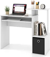 COSTWAY Schreibtisch, Kleiner Computertisch mit Druckerablage, Tastaturablage & abnehmbarer Stoffschublade, PC-Tisch, Bürotisch 100x40x87cm Weiß