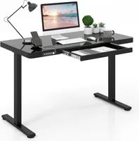 COSTWAY biurko z regulacją wysokości, elektryczne biurko stojące z blatem ze szkła hartowanego, szufladą i stacją ładującą 120x60cm czarne