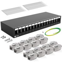 hb-digital Patchpanel 16 Port mit 16 x Keystone Module Cat 6a Netzwerk Patchbox mit cat 6a Keystone schwarz