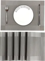 MODFU Platzsets Abwaschbar 6er Set, PVC rutschfest Tischsets Gewebte Platzdeckchen Abgrifffeste Hitzebeständig, Vinyl Placemats Platz-Matten für Küche Speisetisch Grau