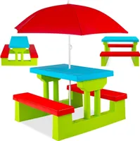 Stoły dla dzieci COIL, stoły ogrodowe, stół piknikowy dla dzieci z ławkami, parasol, ławka dla dzieci, zielony