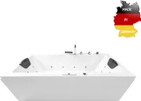 Basera CLASSIC Indoor Whirlpool Badewanne Naxos 180 x 80 cm mit 24 Massagedüsen, Wasserfall, LED-Ambiente, Touchpanel, Bluetooth und Radio