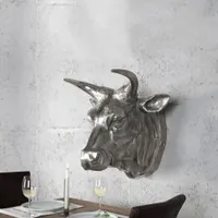 cagü: XXL Design Deko Steierkopf [MINOTAURUS] Silber aus vernickeltem Aluminium 65cm x 55cm inkl. Befestigungsmaterial, Echter Wohnaccessoire Designklassiker!