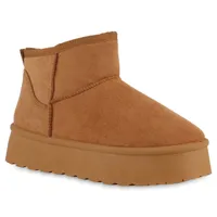 VAN HILL Damen Warm Gefütterte Winter Boots Bequeme Profil-Sohle Schuhe 840874, Farbe: Hellbraun, Größe: 39