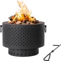 Navaris Feuerschale aus Gusseisen rauchfrei - smokeless Fire Pit Bonfire - rauchfreier Feuerkorb mit Schürhaken - klappbare Feuerschale für Camping