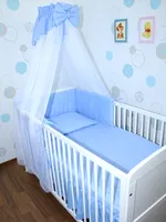 Primawela-Baby Bettwäsche Set- 5 teiliges Set mit Chiffon Himmel Bettset Nestchen - 16.Blau