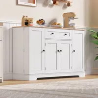 okwish Sideboard ,Kommode,Buffetschrank mit Schublade, Regaltüren & verstellbaren Einlegeböden – mit Kippschutz,  Natur+Weiß