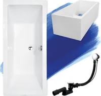 BADLAND Badewanne Rechteck Quadro 180x80 mit Ablaufgarnitur, Füßen und Wannenträger GRATIS