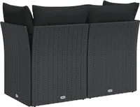 vidaXL Gartensofa mit Kissen 2-Sitzer Schwarz Poly Rattan