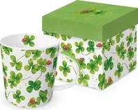 Kaffeebecher Klee mit Geschenkbox, Marienkäfer Glück