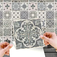WALPLUS 24 PCS Fliese Film Aufkleber 15x15cm Selbstklebend Hitzebeständig Vintage Blau Wand Fliese Aufkleber Küche Klebefliesen Für Bad Küche Innenraum Abziehbilder
