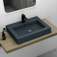 Mai & Mai Waschbecken Hänge-Waschtisch Aufsatz-Waschschale Mineralguss Anthrazit matt 1 Armaturenloch recht-eckig Breite: 60 cm col18