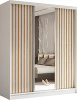 Masseno Schiebetürenschrank LAMELLO 180 cm Kleiderschrank Schlafzimmer Schrank 3-türig mit Spiegel und Lamellen Weiß