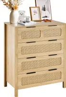 Rattanowa komoda z szufladami - 4 szuflady - szafka do salonu - komoda do przedpokoju - kolor drewna - nowoczesny design - meble do domu