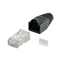 CAT 5e RJ45 Stecker für Rundkabel, STP, Crimpmontage, Knickschutz - Farbe: schwarz