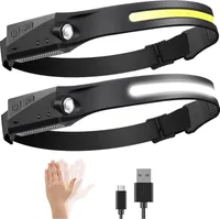 Stirnlampe, wiederaufladbare LED-Leuchte mit Sensor, 2 Stück (2-Pack, Nachtlauf, Nachtangeln, Outdoor-Sport, Camping), 1000 Lumen, 6 Lichtarten