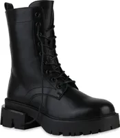 VAN HILL Damen Plateau Boots Stiefelette Profil-Sohle Stiefel Schnür-Schuhe 841361, Farbe: Schwarz, Größe: 37