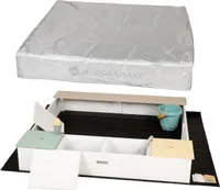 WONDERMAKE® Dizajnové pieskovisko s bahennou kuchynkou, poťah OXFORD 420D, fleecová fólia, drevené pieskovisko štvorcové uzamykateľné na vonkajšiu záhradu pre deti,