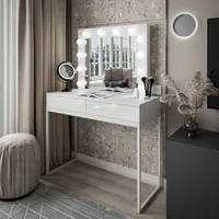 Schminktisch BLANCO LOFT mit Spiegel und LED-Beleuchtung Push-to-open System Weiß / Weiß hochglanz