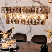 riess-ambiente Luxus Hängelampe KRISTALL 90cm edelgrau Design Kronleuchter Glasprismen Hängelampe Lampe Leuchte