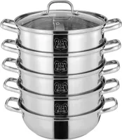 5 Tier Dampfkocher Fünfschichtiger integrierter Dampfgarer Gardampftopf Set Edelstahl mit Glasdeckel  für Küche