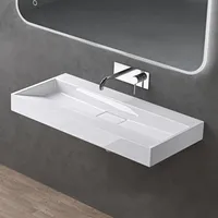 doporro Waschbecken Aufsatzwaschbecken Mineralguss Hängewaschbecken Waschtisch matt weiß 100x46x11cm ohne Armaturloch inkl. Ablaufgarnitur Colossum19