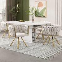 Flieks Esszimmerstuhl 4er Polsterstuhl 360°drehbar, Küchenstuhl Schminkstuhl mit Samtbezug, Wohnzimmerstuhl mit Armlehnen und Stahlbeinen, Gold Beige