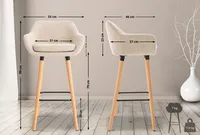 CLP 2er Set Barhocker Grant Stoff Gestell aus Buchenholz mit Fußstütze aus Metall,creme
