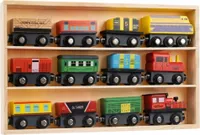 Hölzerner Eisenbahnzug mit Magnetlokomotive und Waggons 12 Elemente Box