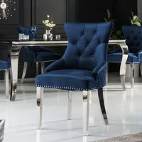 Eleganter Stuhl CASTLE DELUXE royalblau Samt mit Löwenkopf im Barock Design