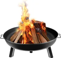 TWOLIIN Feuerschale 80cm - Feuerstelle mit Griffen and 3 Füßen für Draußen Terrasse Garten Balkon