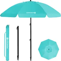Grandekor Sonnenschirm Strandschirm, Ø 200 cm Gartenschirm Marktschirm, Terrassenschirm mit Bodenhülse & Drehstange & Schutzhülle, Türkis rund UV50+ Schutz Sonnenschutzschirm
