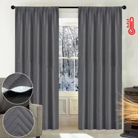 Thermovorhang Kälteschutz Kräuselband Stangendurchzug, 320g/m² Verdunklungsvorhang Blickdicht Vorhang Winter Wohnzimmer Schlafzimmer 132x241cm Grau