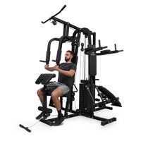 Klarfit Ultimate Gym 9000 Kraftrainings-Station: Diptower, Negativbank, Stepper, Curlstation, Beinpresse, Bruststation & Latzug (mehr als 100 Übungen, für 2 Personen gleichzeitig, max. 150kg) schwarz