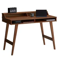 Schreibtisch LUNA mit 2 offenen Fächern, Arbeitstisch aus massivem Kiefernholz in kastanienfarben, Bürotisch mit konischen Füßen, Computertisch mit Aufsatz