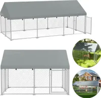 LZQ Outdoor Hundezwinger 400x200x165 cm, Großer Hundekäfig aus verzinktem Stahl mit Sonnenschutzdach, abschließbarer Tür & Hundeauslauf für draußen