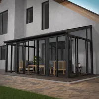 Juskys Wintergarten 15 m² - mit kristallklaren Wänden, Doppel-Schiebetüren & UV-Schutz – wasserdicht & winterfeste Überdachung aus Aluminium - Grau