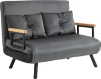 HOMCOM Sofa rozkładana, dwuosobowa z funkcją spania, sofa rozkładana o aksamitnym wyglądzie, poduszki oparciowe, sofa tapicerowana z regulowanym oparciem, ciemnoszara, 102 x 73 x 81 cm