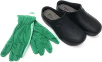Angro Herren Clogs schwarz mit Gartenhandschuhen Gr.42